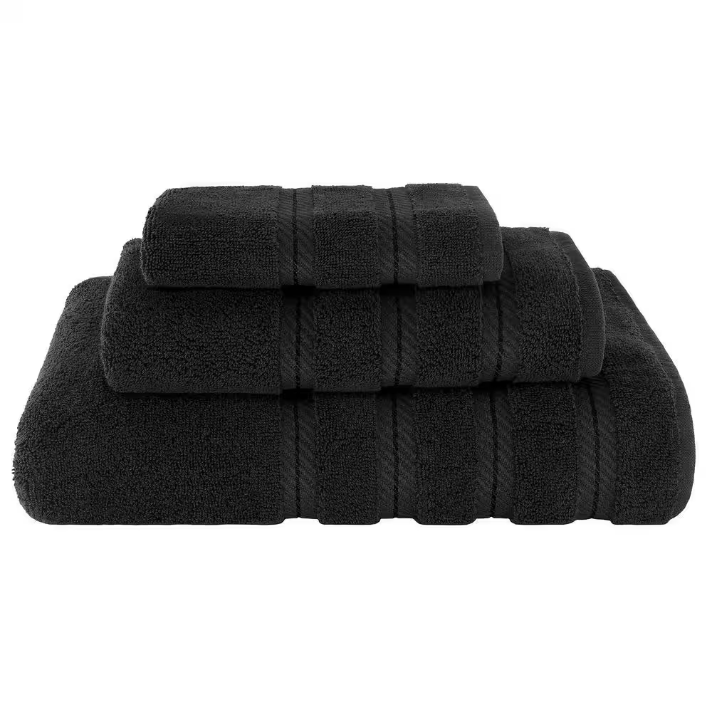 Premium 3-piece bath towel set made from 100% Turkish cotton. Includes 1 bath towel, 1 hand towel and 1 washcloth. Soft, fluffy, highly absorbent and durable, with an elegant Coal Black finish—perfect for modern bathrooms, spas and everyday use.
