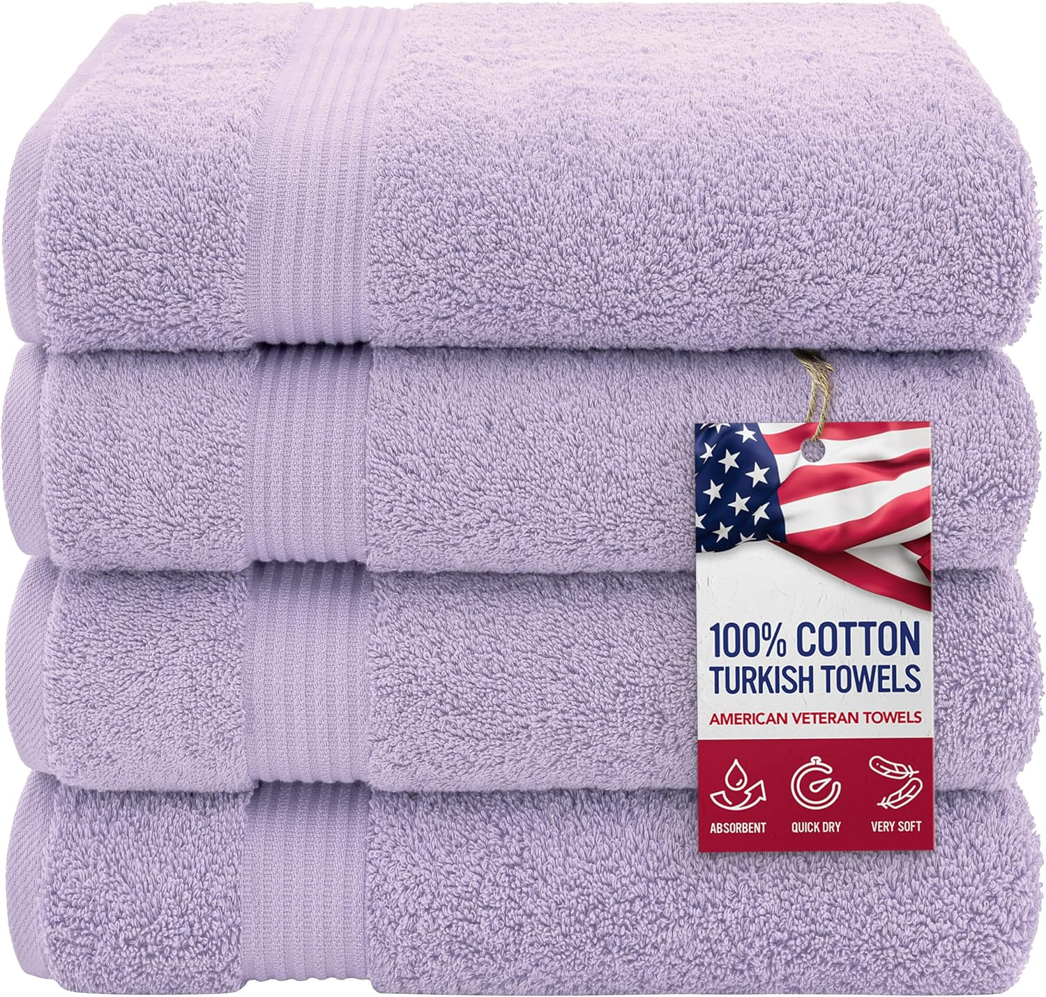 100% Cotton Turkish Bath Towels for Bathroom, 4 Pack, 27" x 54" Extra Large Premium Towels, Soft, Absorbent & Quick Drying, Fluffy Lightweight Luxury Bathroom Towels for Home, Spa, Hotel & Gym – Lilac