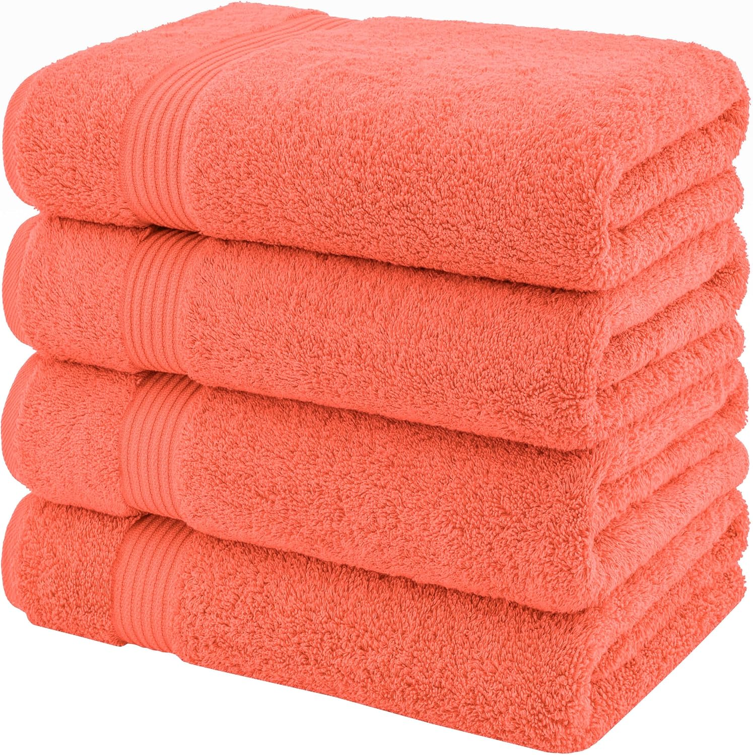 100% Cotton Turkish Bath Towels – 4 Pack, 27" x 54" Extra Large, Premium Soft, Absorbent & Quick-Drying Bathroom Towels – Coral - Image 4