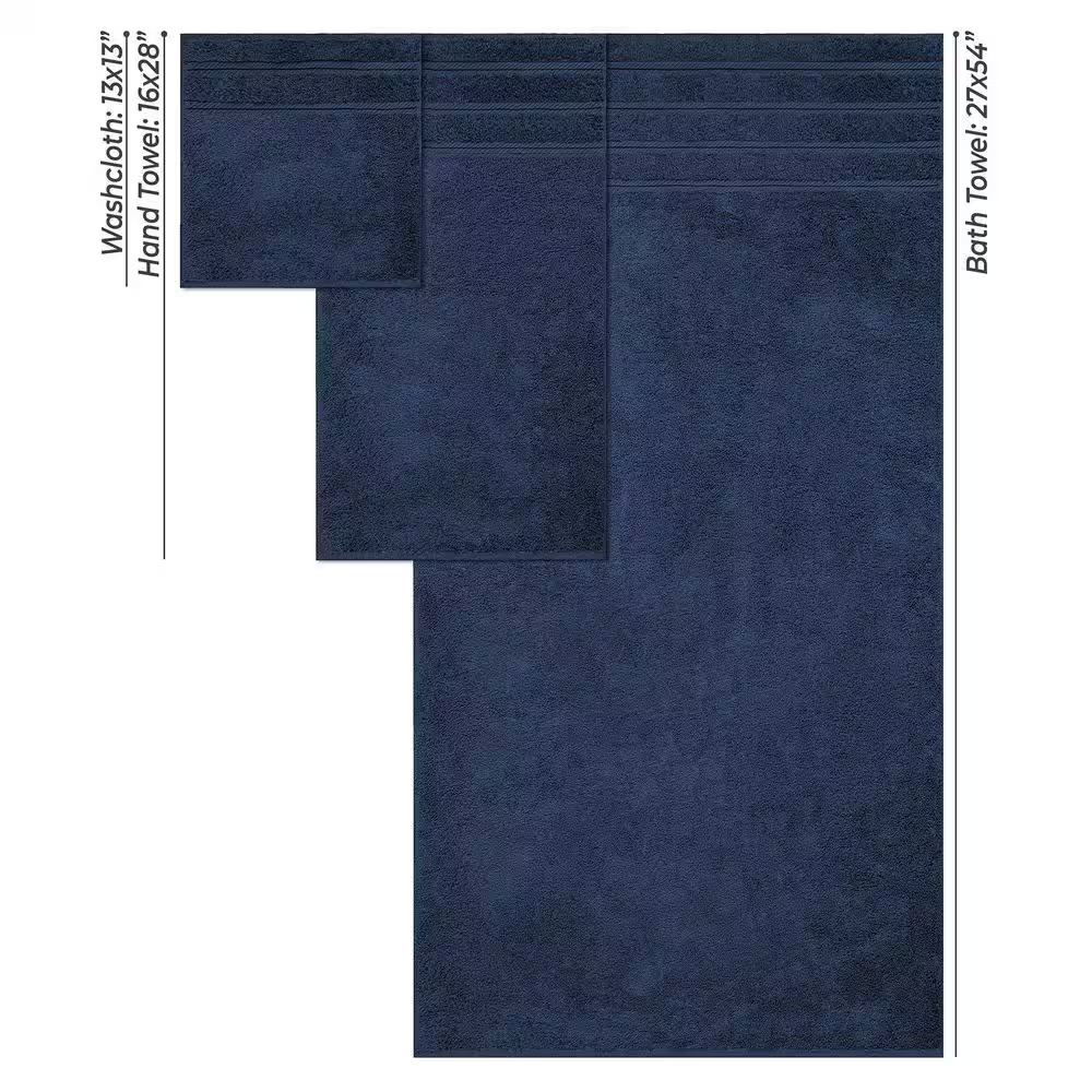 100% Turkish Cotton 3 Piece Bath Towel Set for Bathroom – Soft, Absorbent & Fluffy Premium Towels, Includes Bath Towel, Hand Towel & Washcloth, Quick-Dry, Durable Luxury Bathroom Towel Set – Navy Blue - Image 3