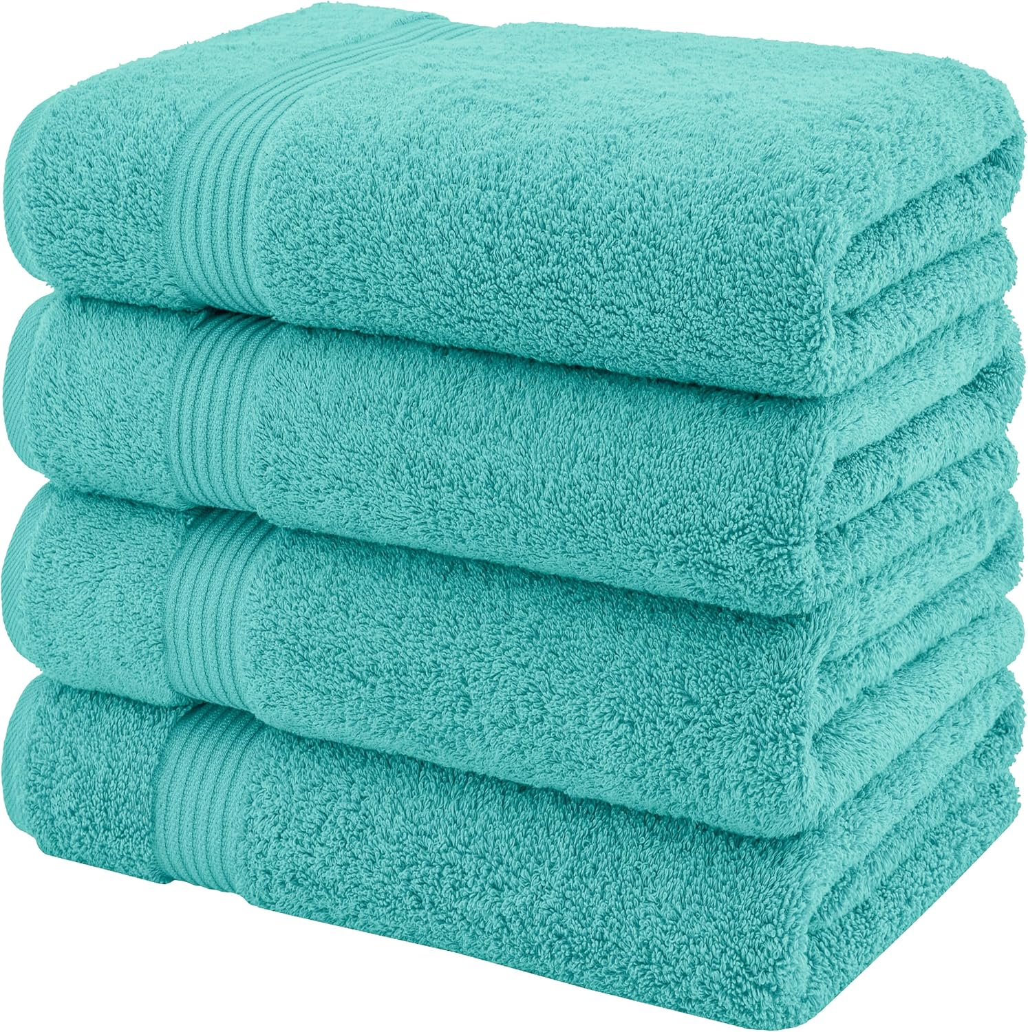 100% Turkish Cotton Bath Towels – 4-Pack, 27" × 54" Extra-Large, Premium Soft, Highly Absorbent & Quick-Drying Bathroom Towels, Turquoise Blue - Image 4