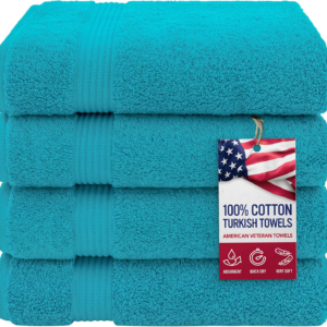100% Cotton Turkish Bath Towels for Bathroom, 4 Pack, 27" x 54" Extra Large Premium Towels, Soft, Highly Absorbent & Quick Drying, Fluffy and Comfortable Bathroom Towels for Home, Hotel, Spa & Gym – Aqua Blue