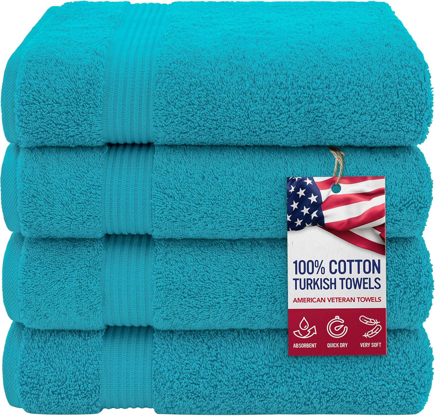 100% Cotton Turkish Bath Towels for Bathroom, 4 Pack, 27" x 54" Extra Large Premium Towels, Soft, Highly Absorbent & Quick Drying, Fluffy and Comfortable Bathroom Towels for Home, Hotel, Spa & Gym – Aqua Blue