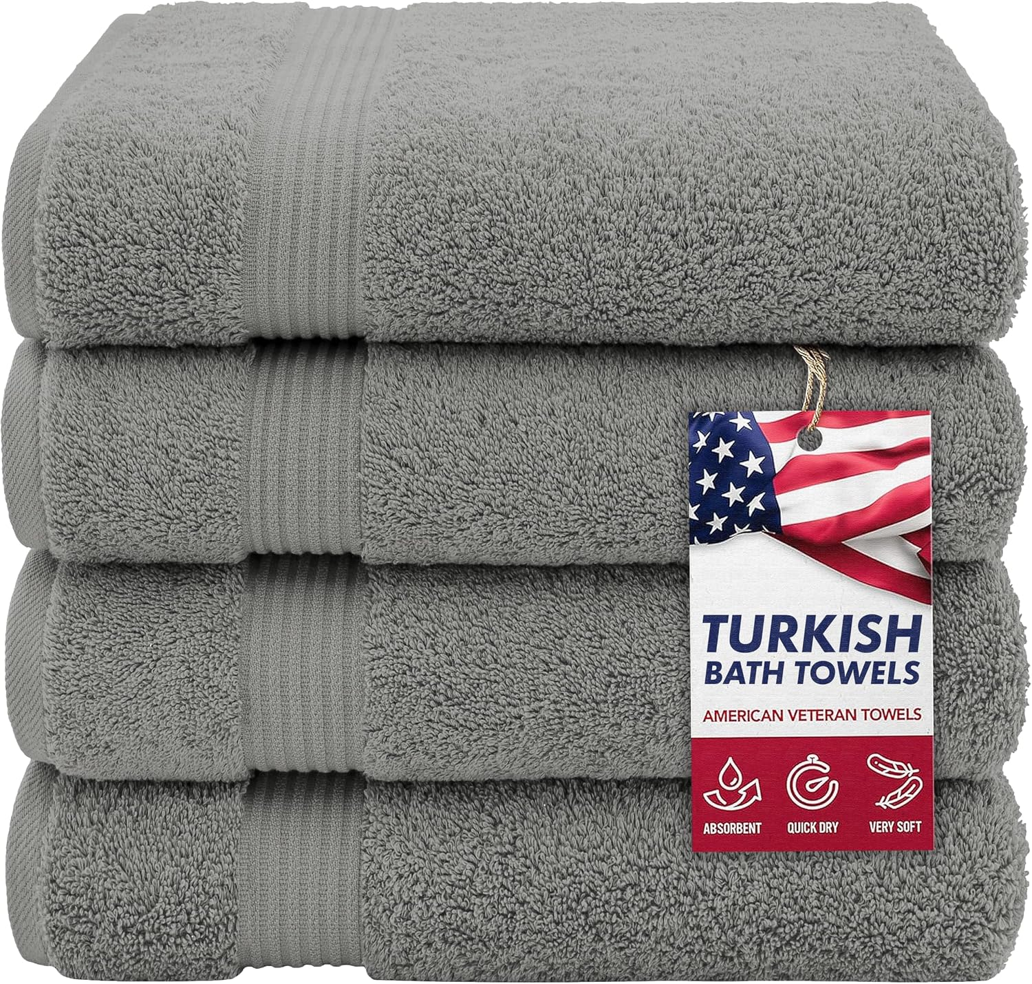 100% Cotton Turkish Bath Towels for Bathroom, 4 Pack, 27" x 54" Extra Large Premium Towels, Soft, Highly Absorbent & Quick Drying, Plush and Comfortable Everyday Bathroom Towels for Home, Hotel & Spa – Light Grey - Image 2