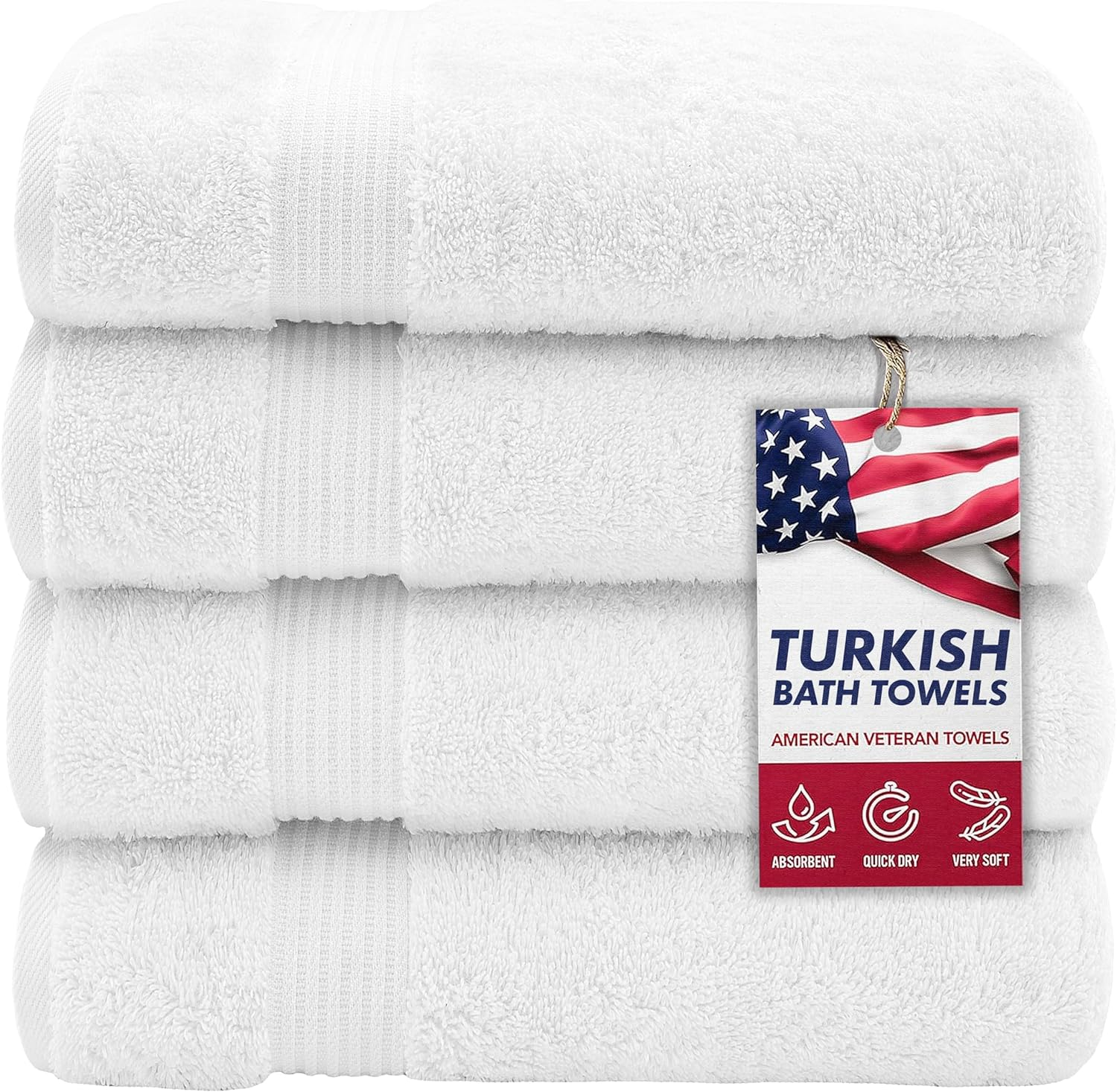 100% Turkish Cotton Bath Towels – 4-Pack, 27" × 54" Extra-Large, Premium Soft, Highly Absorbent & Quick-Drying Bathroom Towels, White - Image 2