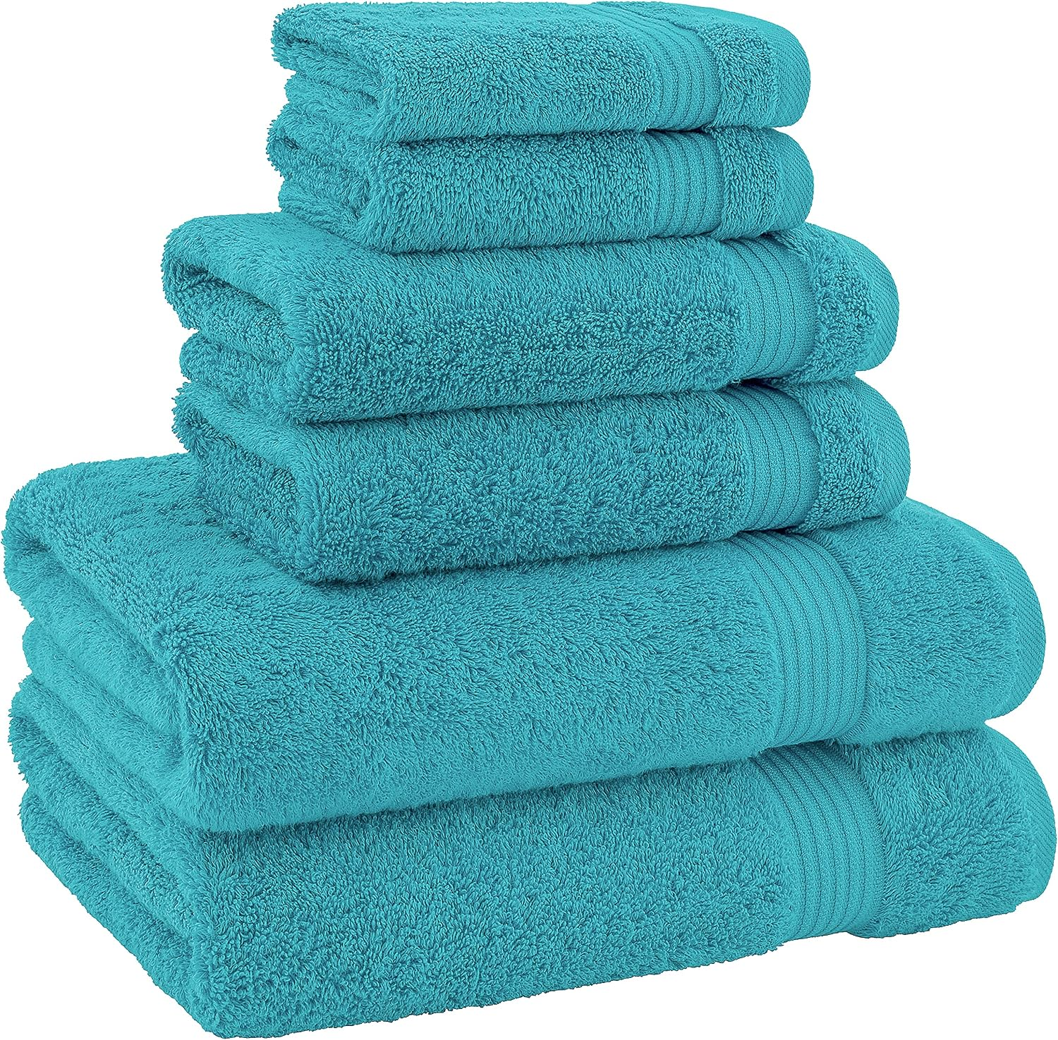 100% Cotton Turkish 6-Piece Towel Set – Luxury Soft & Absorbent Bathroom Essentials with 2 Bath Towels, 2 Hand Towels & 2 Washcloths, Premium Quick-Dry Turkish Cotton Towels for Home, Hotel & Guest Bathroom – Aqua Blue - Image 4