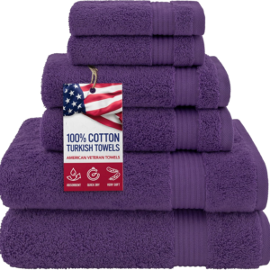 , 100% Cotton Turkish 6 Piece Towel Set, Luxury Towels Set of 6 for Bathroom Essentials, 2 Bath Towels 2 Hand Towels 2 Washcloths, Purple