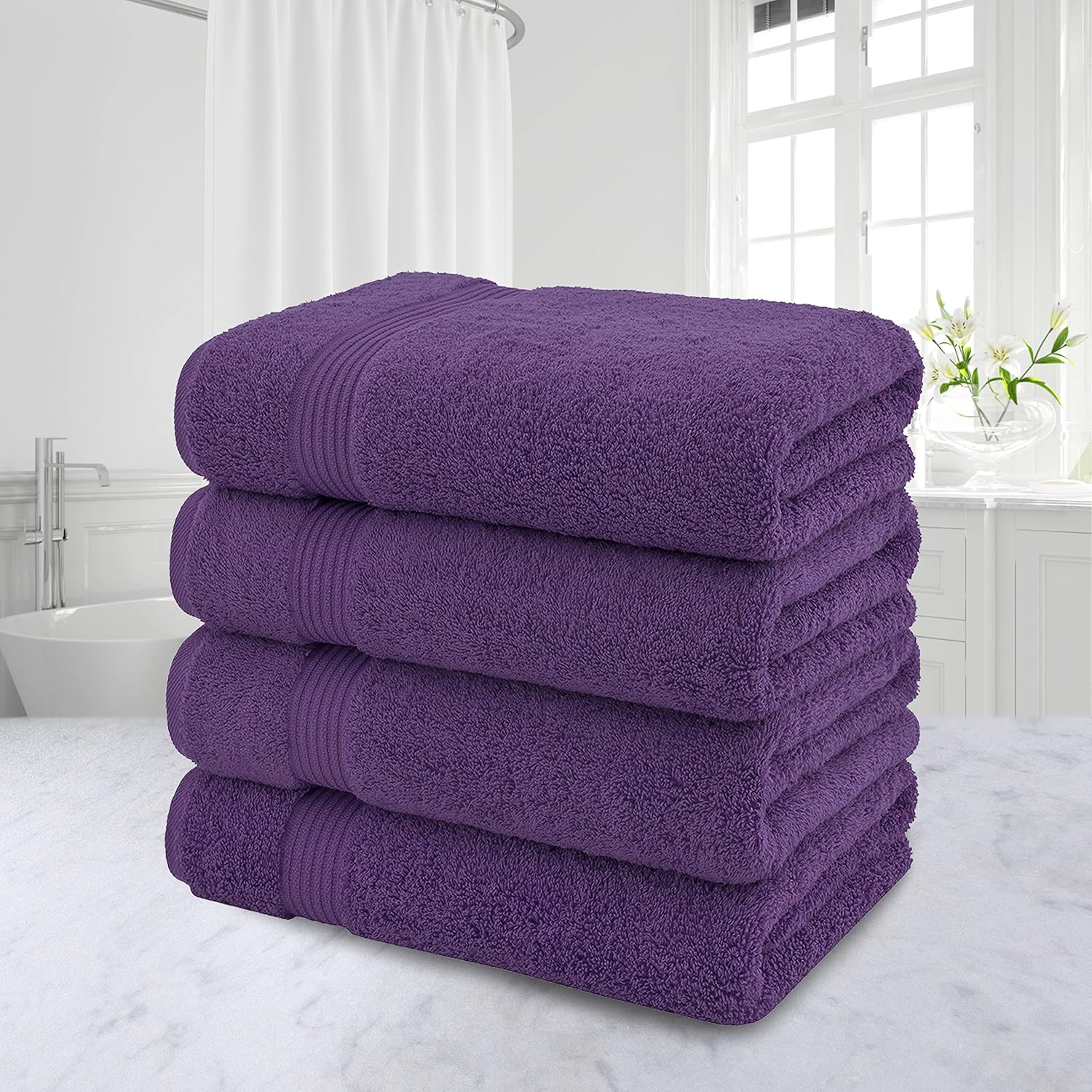 Premium Turkish Bath Towels 4 Pack – 100% Cotton, 27" x 54" Extra Large, Soft, Absorbent & Quick-Drying Bathroom Towels – Purple - Image 2