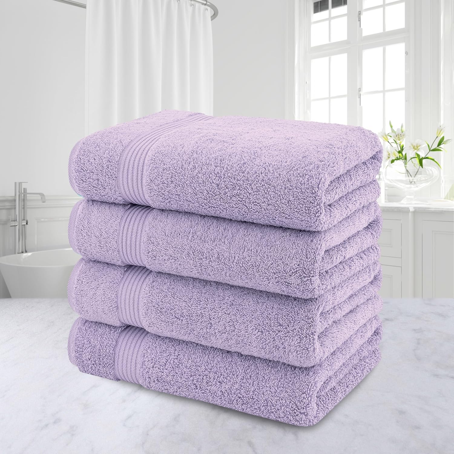 100% Cotton Turkish Bath Towels for Bathroom, 4 Pack, 27" x 54" Extra Large Premium Towels, Soft, Absorbent & Quick Drying, Fluffy Lightweight Luxury Bathroom Towels for Home, Spa, Hotel & Gym – Lilac - Image 2