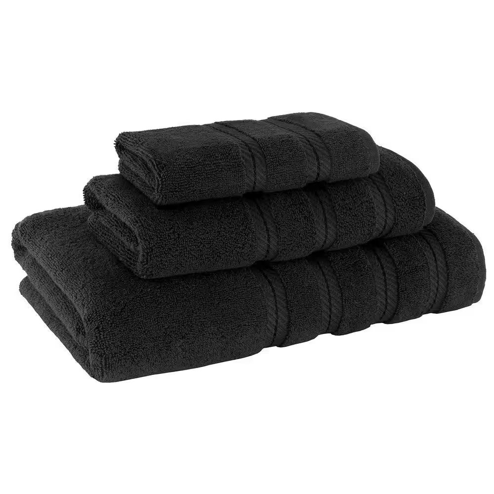 Premium 3-piece bath towel set made from 100% Turkish cotton. Includes 1 bath towel, 1 hand towel and 1 washcloth. Soft, fluffy, highly absorbent and durable, with an elegant Coal Black finish—perfect for modern bathrooms, spas and everyday use. - Image 2
