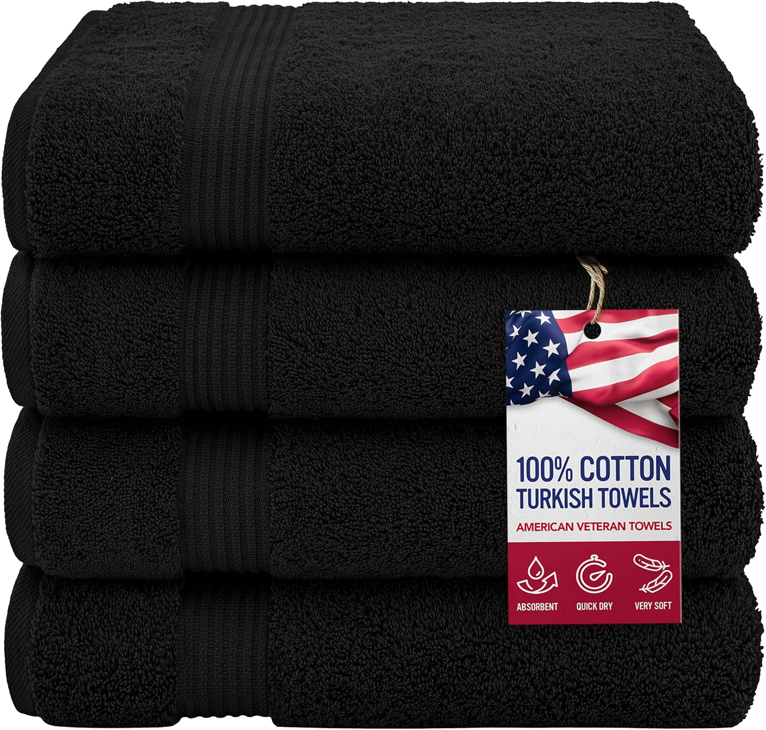 100% Cotton Turkish Bath Towels for Bathroom, 4 Pack, 27" x 54" Extra Large Premium Towels, Ultra Soft, Highly Absorbent, Quick Drying, Fluffy and Durable Cotton Bathroom Towels for Home, Hotel, Spa & Gym – Black - Image 2