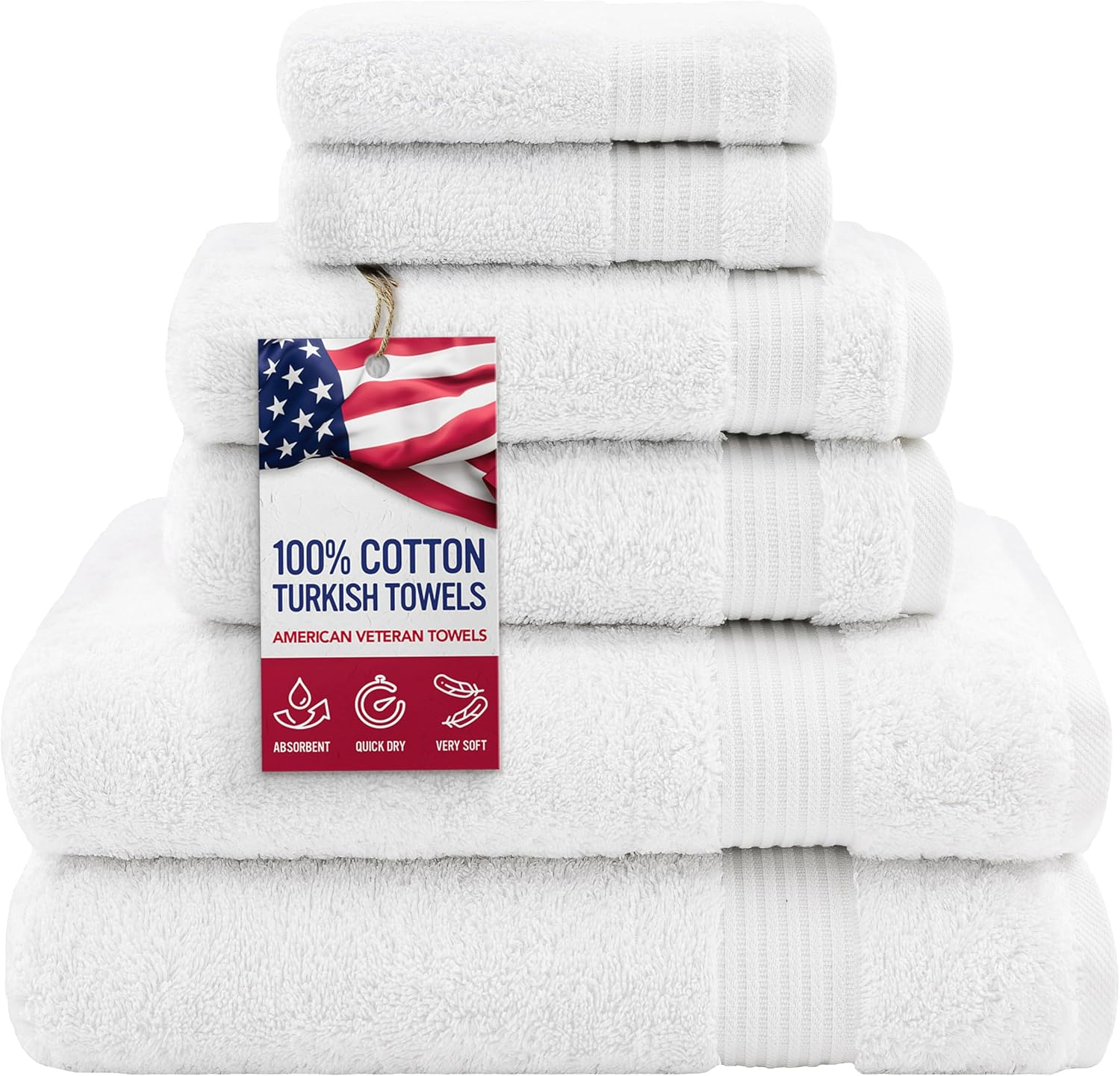 Hotel & Spa Quality 6-Piece Turkish Towel Set, 100% Cotton, Super Soft & Absorbent, Includes 2 Bath Towels, 2 Hand Towels & 2 Washcloths, Premium Towels for Bathroom, Kitchen & Home Décor – Snow White - Image 2
