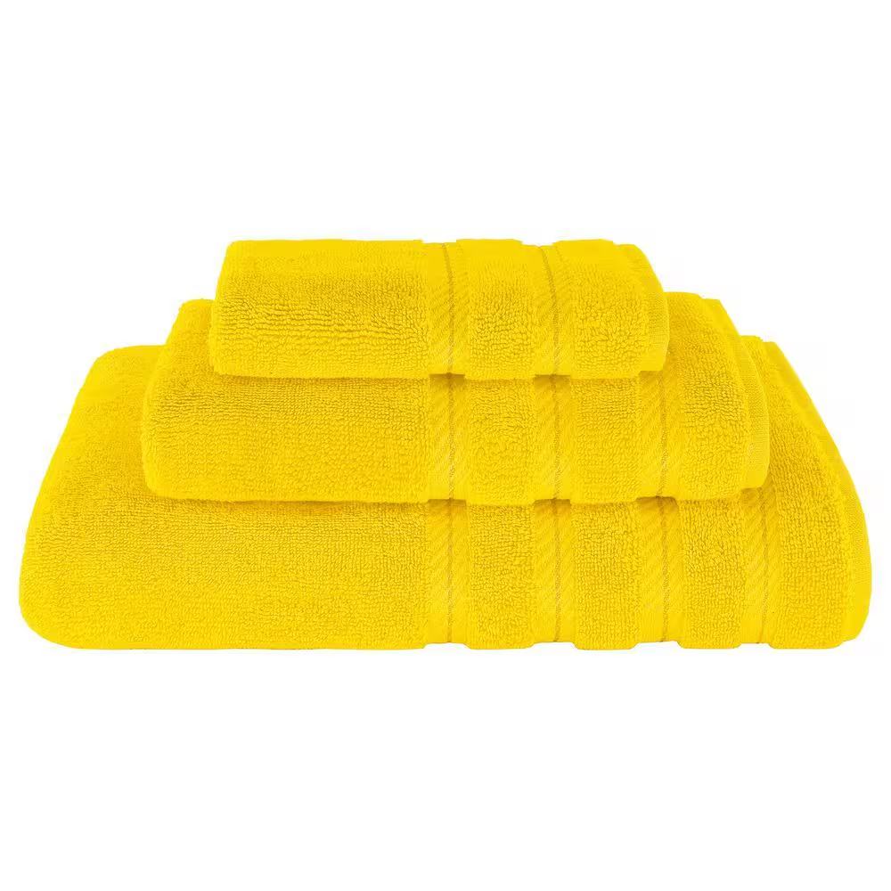 **Bath Towel Set 100% Turkish Cotton – 3 Piece Luxury Bathroom Towel Set, Soft, Fluffy, Highly Absorbent & Quick Dry, Includes Bath Towel, Hand Towel & Washcloth, Premium Turkish Cotton Towels – Lemon Yellow**