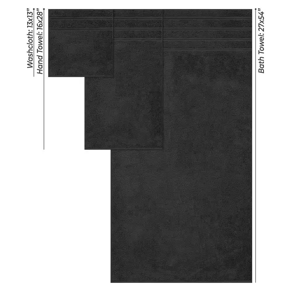 Premium 3-piece bath towel set made from 100% Turkish cotton. Includes 1 bath towel, 1 hand towel and 1 washcloth. Soft, fluffy, highly absorbent and durable, with an elegant Coal Black finish—perfect for modern bathrooms, spas and everyday use. - Image 3