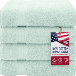 100% Turkish Cotton Bath Towels – 4-Pack, 27" × 54" Extra-Large, Premium Soft, Highly Absorbent & Quick-Drying Bathroom Towels, Mint Green