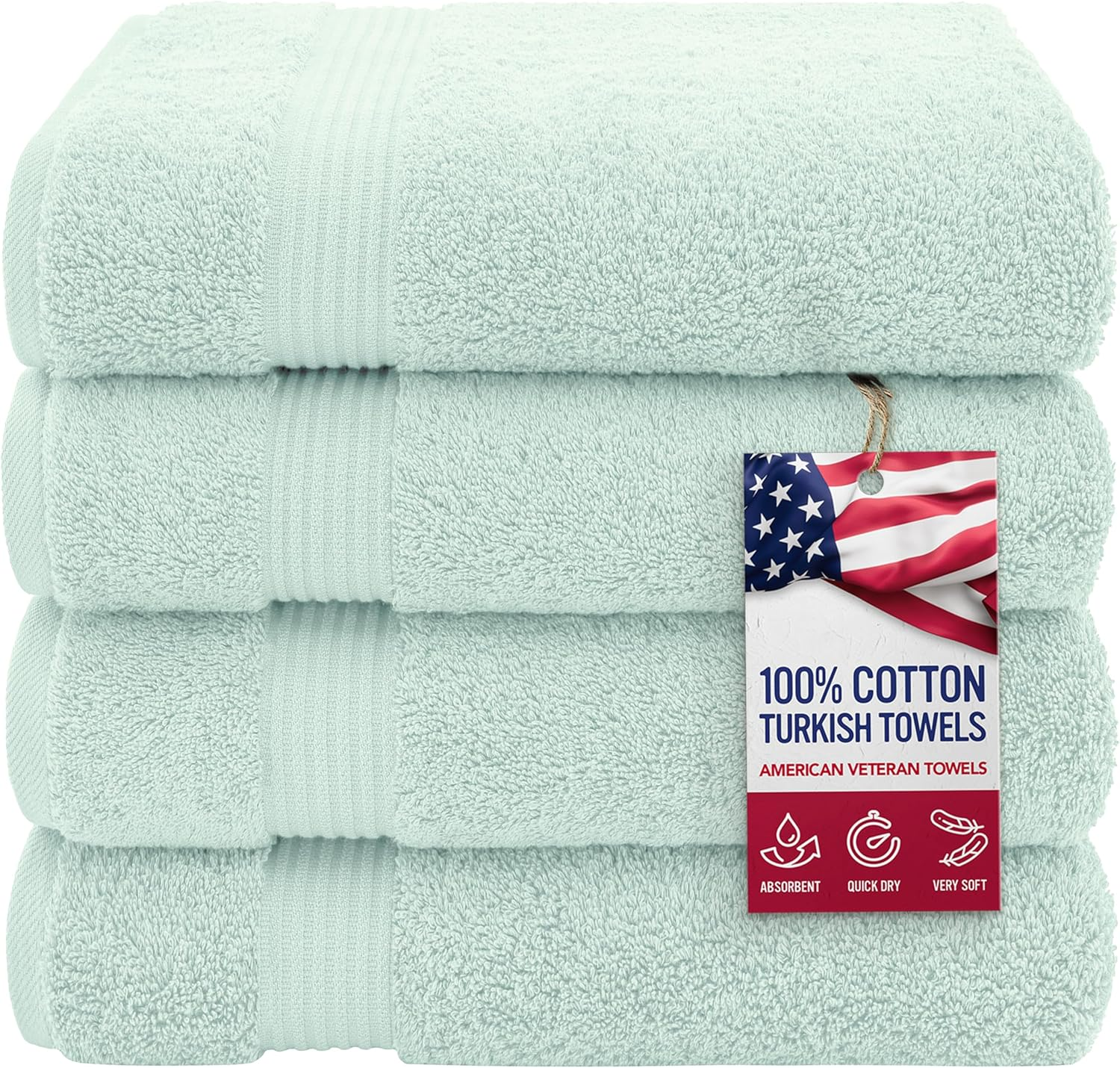 100% Turkish Cotton Bath Towels – 4-Pack, 27" × 54" Extra-Large, Premium Soft, Highly Absorbent & Quick-Drying Bathroom Towels, Mint Green