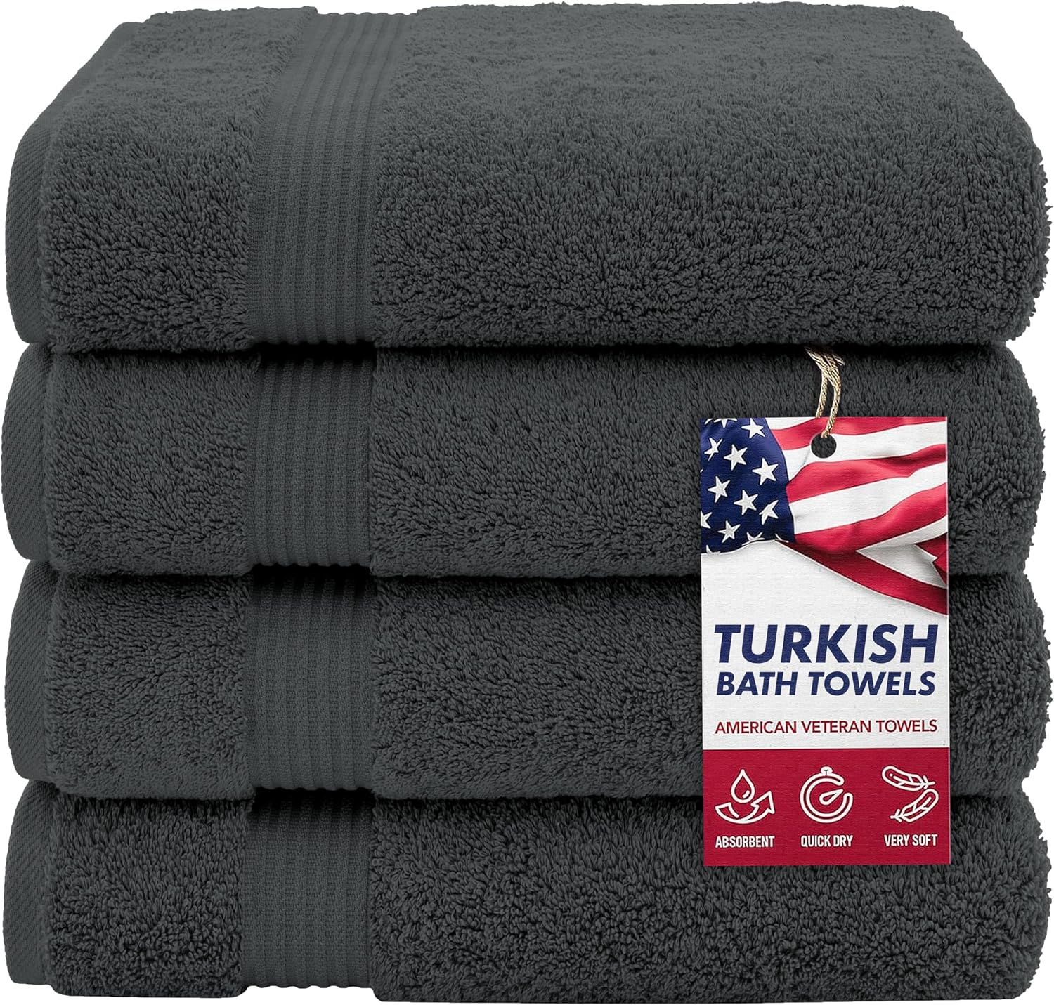 100% Cotton Turkish Bath Towels for Bathroom, 4 Pack, 27" x 54" Extra Large Premium Soft & Absorbent Towels, Quick-Drying, Fluffy and Durable Cotton Bathroom Towels for Home, Hotel, Spa & Gym – Dark Gray - Image 2