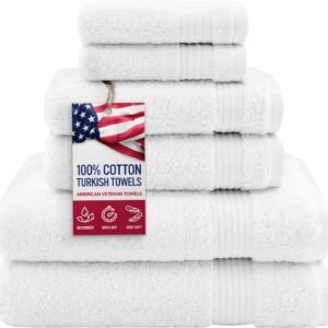 Hotel & Spa Quality 6-Piece Turkish Towel Set, 100% Cotton, Super Soft & Absorbent, Includes 2 Bath Towels, 2 Hand Towels & 2 Washcloths, Premium Towels for Bathroom, Kitchen & Home Décor – Snow White