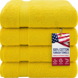 Premium Turkish Bath Towels 4 Pack – 100% Cotton, 27" x 54" Extra Large, Soft, Absorbent & Quick-Drying Bathroom Towels – Yellow