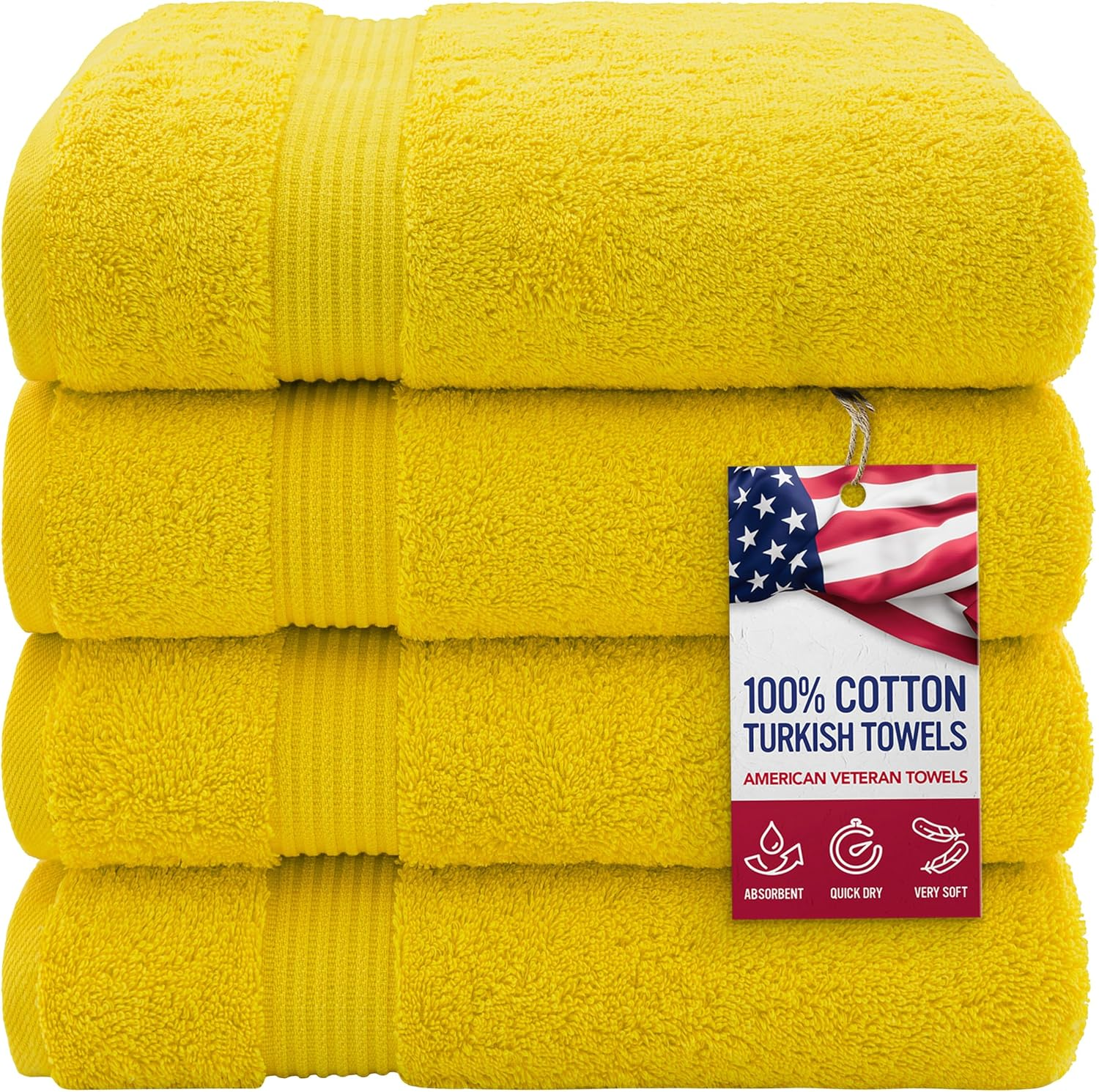 Premium Turkish Bath Towels 4 Pack – 100% Cotton, 27" x 54" Extra Large, Soft, Absorbent & Quick-Drying Bathroom Towels – Yellow