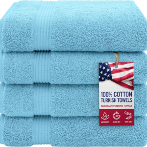 100% Cotton Turkish Bath Towels for Bathroom, 4 Pack, 27" x 54" Extra Large Premium Soft & Absorbent Towels, Quick-Drying Plush Cotton Bathroom Towels for Home, Hotel, Spa & Gym, Luxury Bath Towel Set – Sky Blue