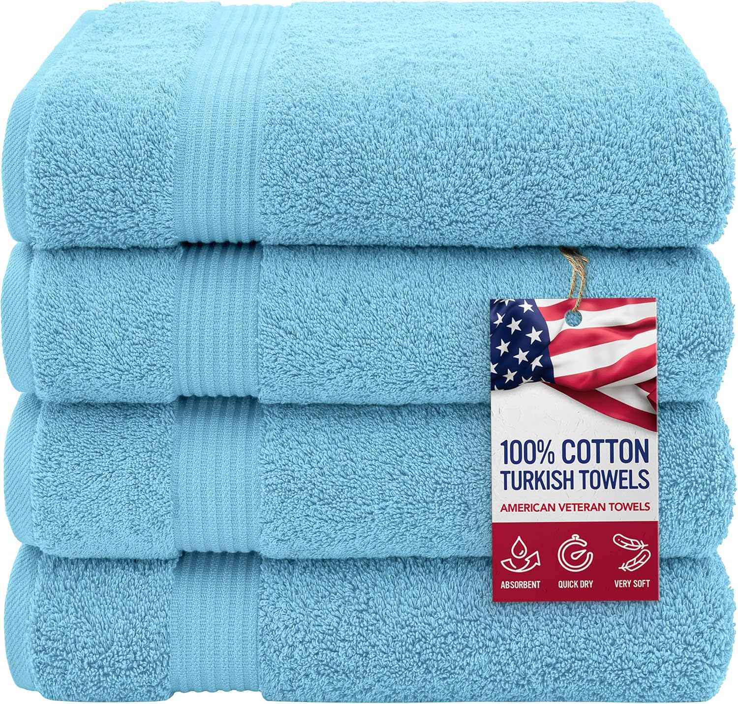 100% Cotton Turkish Bath Towels for Bathroom, 4 Pack, 27" x 54" Extra Large Premium Soft & Absorbent Towels, Quick-Drying Plush Cotton Bathroom Towels for Home, Hotel, Spa & Gym, Luxury Bath Towel Set – Sky Blue