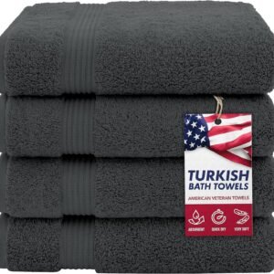 100% Cotton Turkish Bath Towels for Bathroom, 4 Pack, 27" x 54" Extra Large Premium Soft & Absorbent Towels, Quick-Drying, Fluffy and Durable Cotton Bathroom Towels for Home, Hotel, Spa & Gym – Dark Gray