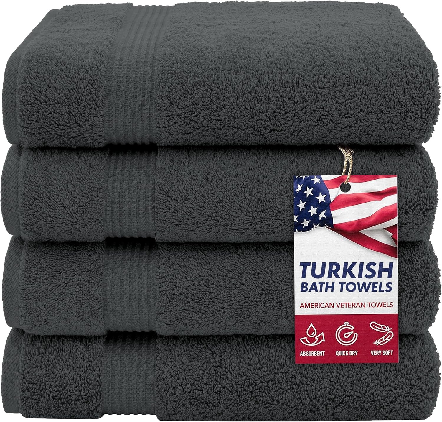 100% Cotton Turkish Bath Towels for Bathroom, 4 Pack, 27" x 54" Extra Large Premium Soft & Absorbent Towels, Quick-Drying, Fluffy and Durable Cotton Bathroom Towels for Home, Hotel, Spa & Gym – Dark Gray