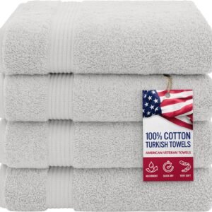 100% Cotton Turkish Bath Towels – 4 Pack, 27" x 54" Extra Large, Premium Soft, Absorbent & Quick-Dry Bathroom Towels – Silver Grey
