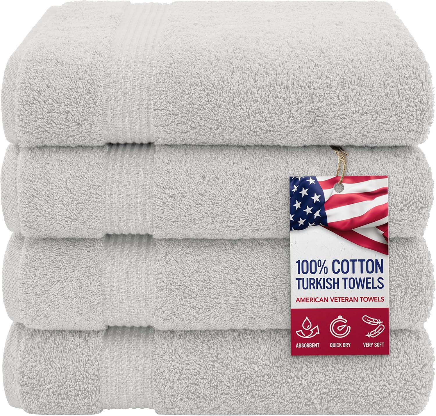 100% Cotton Turkish Bath Towels – 4 Pack, 27" x 54" Extra Large, Premium Soft, Absorbent & Quick-Dry Bathroom Towels – Silver Grey