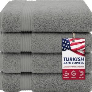 100% Cotton Turkish Bath Towels for Bathroom, 4 Pack, 27" x 54" Extra Large Premium Towels, Soft, Highly Absorbent & Quick Drying, Plush and Comfortable Everyday Bathroom Towels for Home, Hotel & Spa – Light Grey
