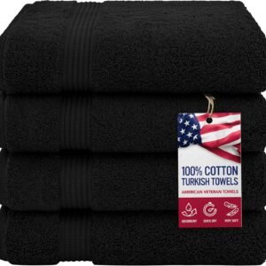 100% Cotton Turkish Bath Towels for Bathroom, 4 Pack, 27" x 54" Extra Large Premium Towels, Ultra Soft, Highly Absorbent, Quick Drying, Fluffy and Durable Cotton Bathroom Towels for Home, Hotel, Spa & Gym – Black