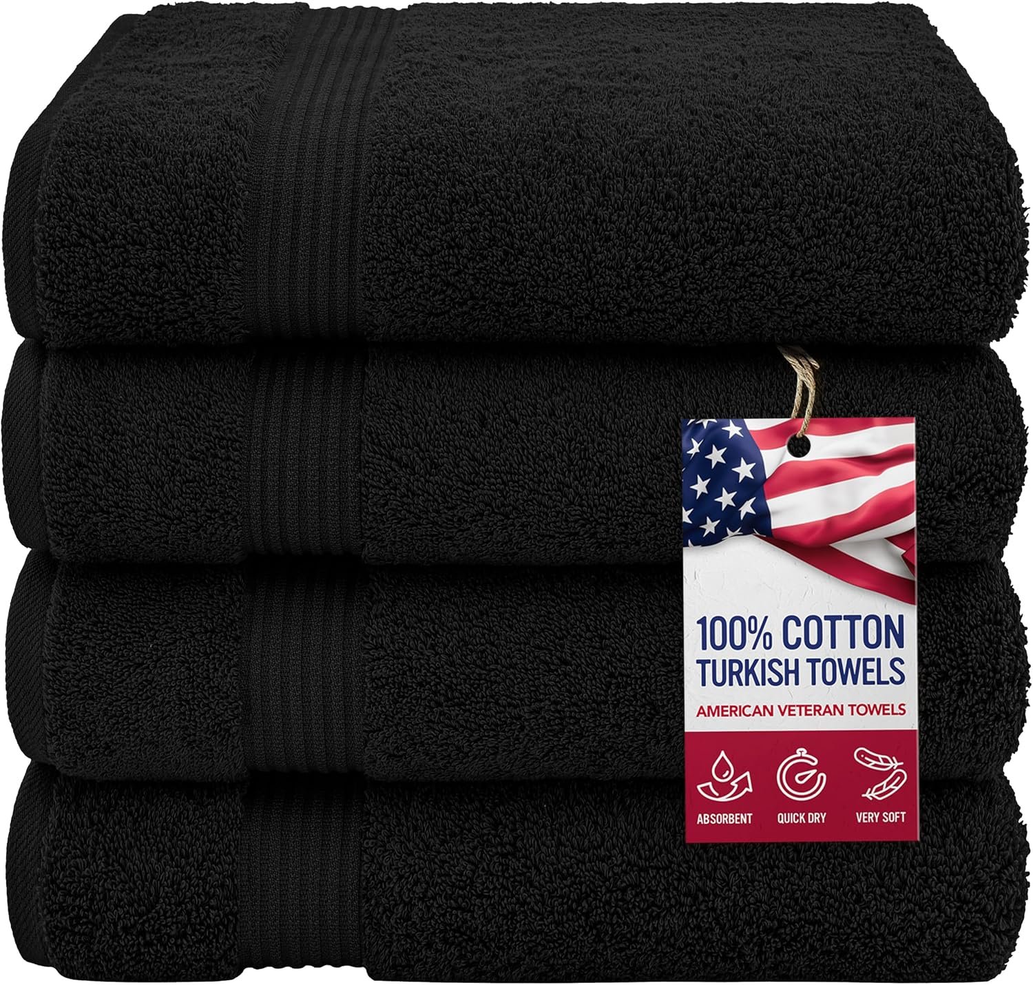 100% Cotton Turkish Bath Towels for Bathroom, 4 Pack, 27" x 54" Extra Large Premium Towels, Ultra Soft, Highly Absorbent, Quick Drying, Fluffy and Durable Cotton Bathroom Towels for Home, Hotel, Spa & Gym – Black