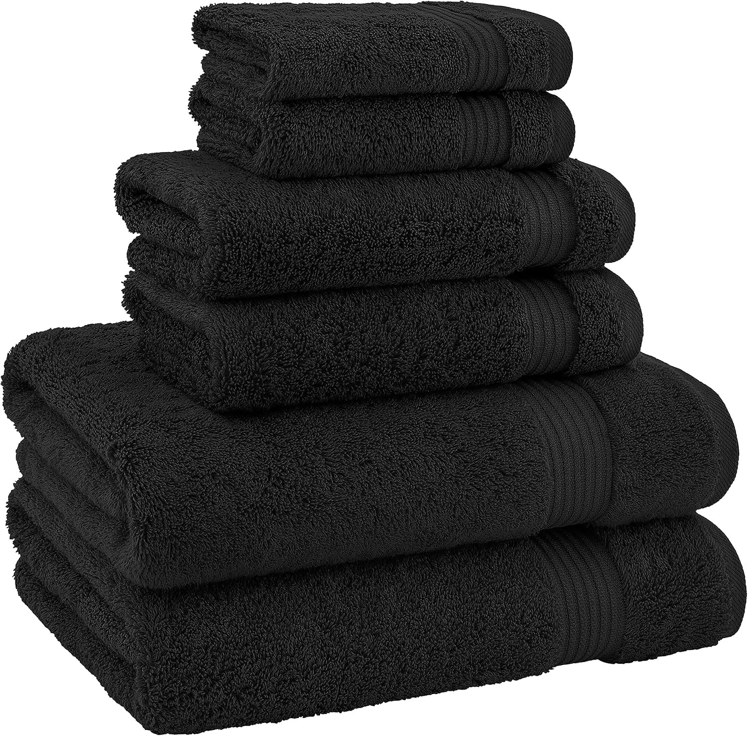 100% Cotton Turkish 6 Piece Towel Set – Luxury Soft & Absorbent Bathroom Essentials, Includes 2 Bath Towels, 2 Hand Towels & 2 Washcloths, Premium Quick-Dry Towels for Home, Guest Bath, Hotel & Spa – Black - Image 5