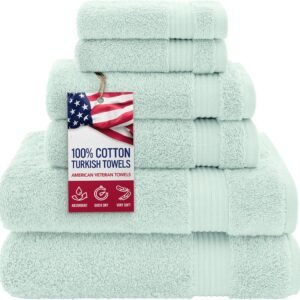 100% Cotton Turkish 6-Piece Towel Set – Luxury Soft & Absorbent Bathroom Essentials, Includes 2 Bath Towels, 2 Hand Towels & 2 Washcloths, Premium Quick-Dry Turkish Cotton Towels for Home, Hotel & Spa – Mint Green