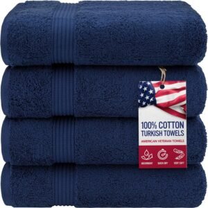 100% Cotton Turkish Bath Towels for Bathroom, 4 Pack, 27" x 54" Extra Large Premium Towels, Soft, Highly Absorbent & Quick Drying, Luxury Cotton Bathroom Towels for Home, Hotel, Spa & Everyday Use – Navy Blue