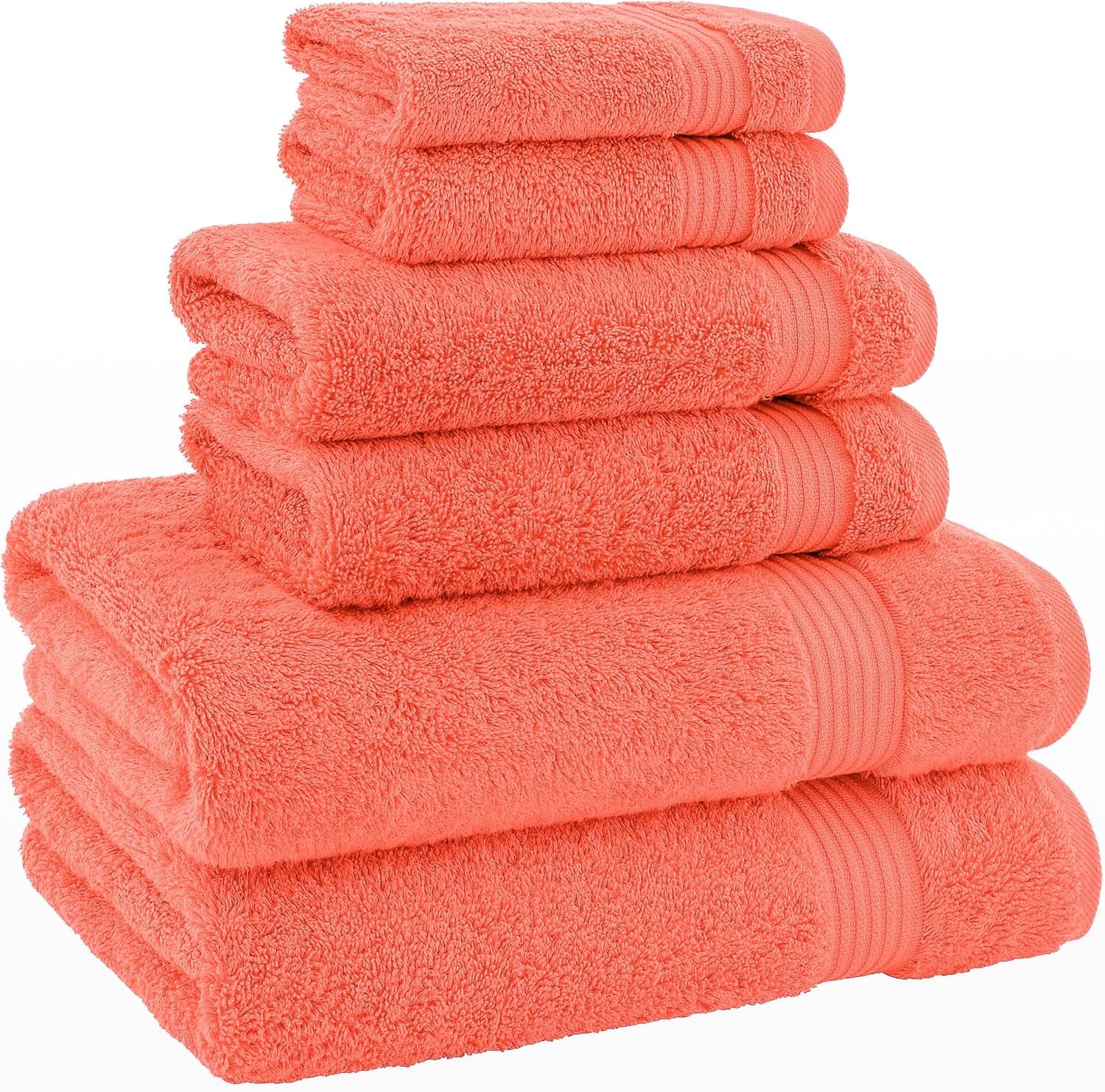100% Cotton Turkish 6-Piece Towel Set – Luxury Soft & Absorbent Bathroom Essentials with 2 Bath Towels, 2 Hand Towels & 2 Washcloths. Premium, Durable and Quick-Drying Towel Set for Home, Guest Bath & Spa – Coral. - Image 5