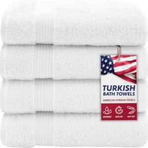 100% Turkish Cotton Bath Towels – 4-Pack, 27" × 54" Extra-Large, Premium Soft, Highly Absorbent & Quick-Drying Bathroom Towels, White