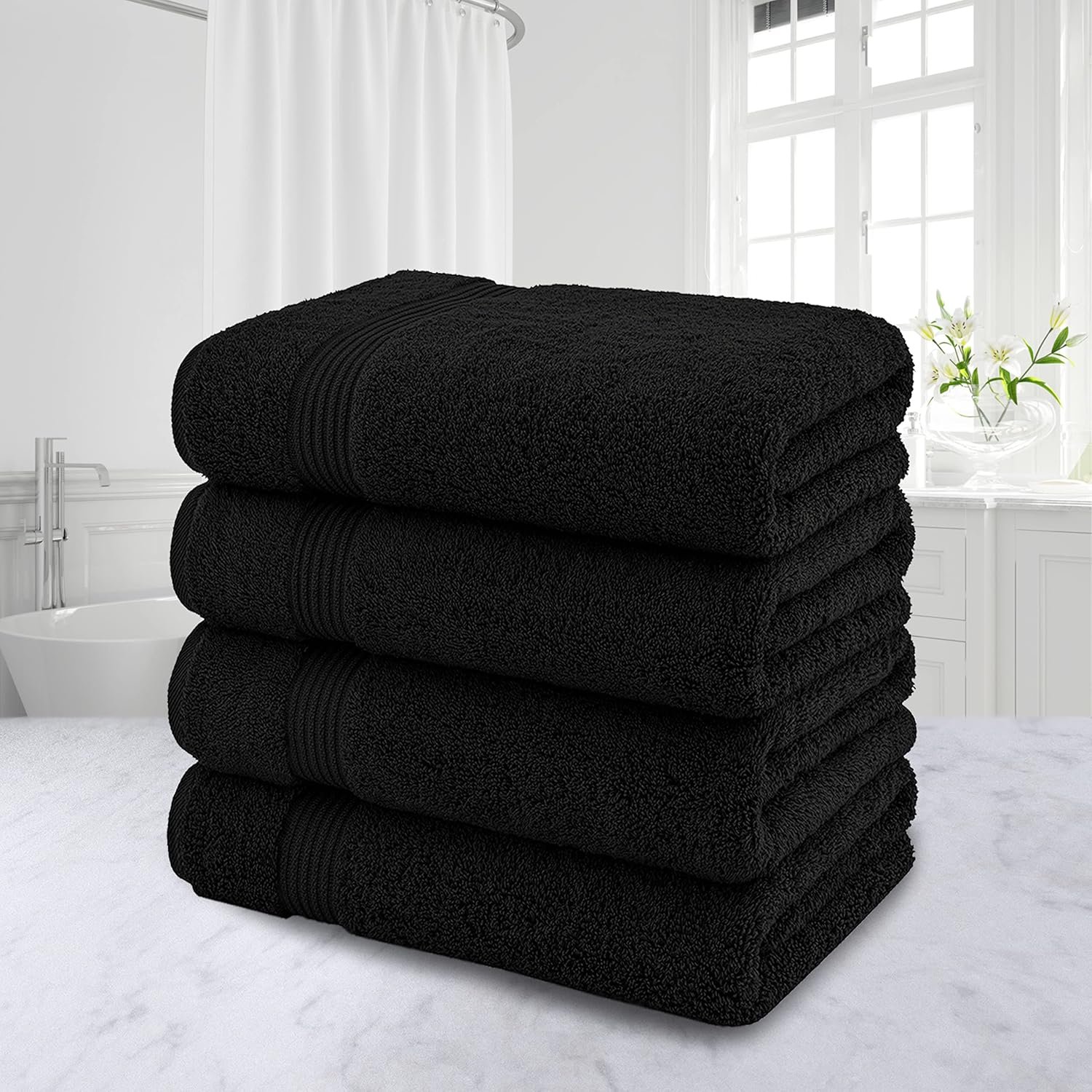 100% Cotton Turkish Bath Towels for Bathroom, 4 Pack, 27" x 54" Extra Large Premium Towels, Ultra Soft, Highly Absorbent, Quick Drying, Fluffy and Durable Cotton Bathroom Towels for Home, Hotel, Spa & Gym – Black - Image 3