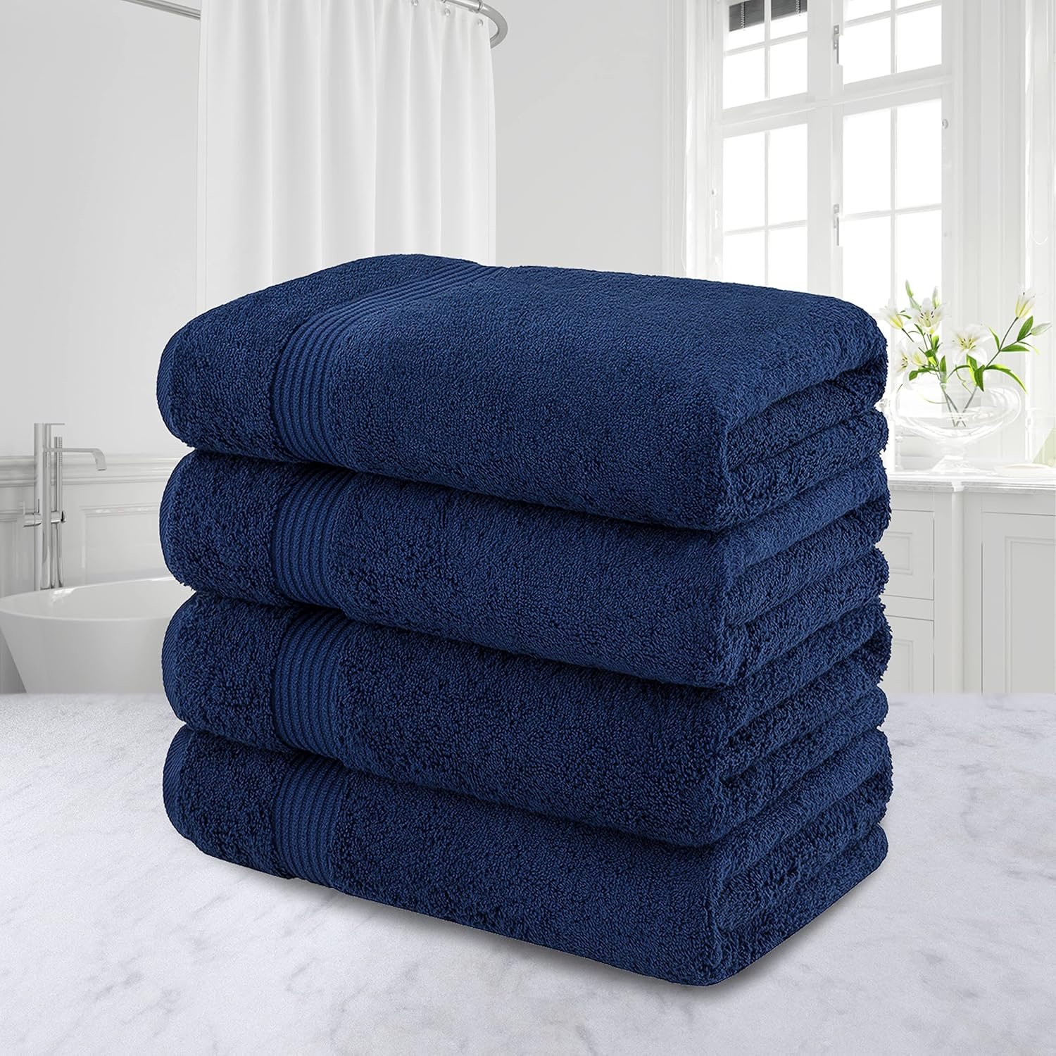 100% Cotton Turkish Bath Towels for Bathroom, 4 Pack, 27" x 54" Extra Large Premium Towels, Soft, Highly Absorbent & Quick Drying, Luxury Cotton Bathroom Towels for Home, Hotel, Spa & Everyday Use – Navy Blue - Image 3