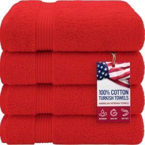 100% Cotton Turkish Bath Towels for Bathroom, 4 Pack, 27" x 54" Extra Large Premium Towels, Soft, Absorbent & Quick Drying, Plush and Comfortable Everyday Bathroom Towels for Home, Hotel, Spa & Gym – Red
