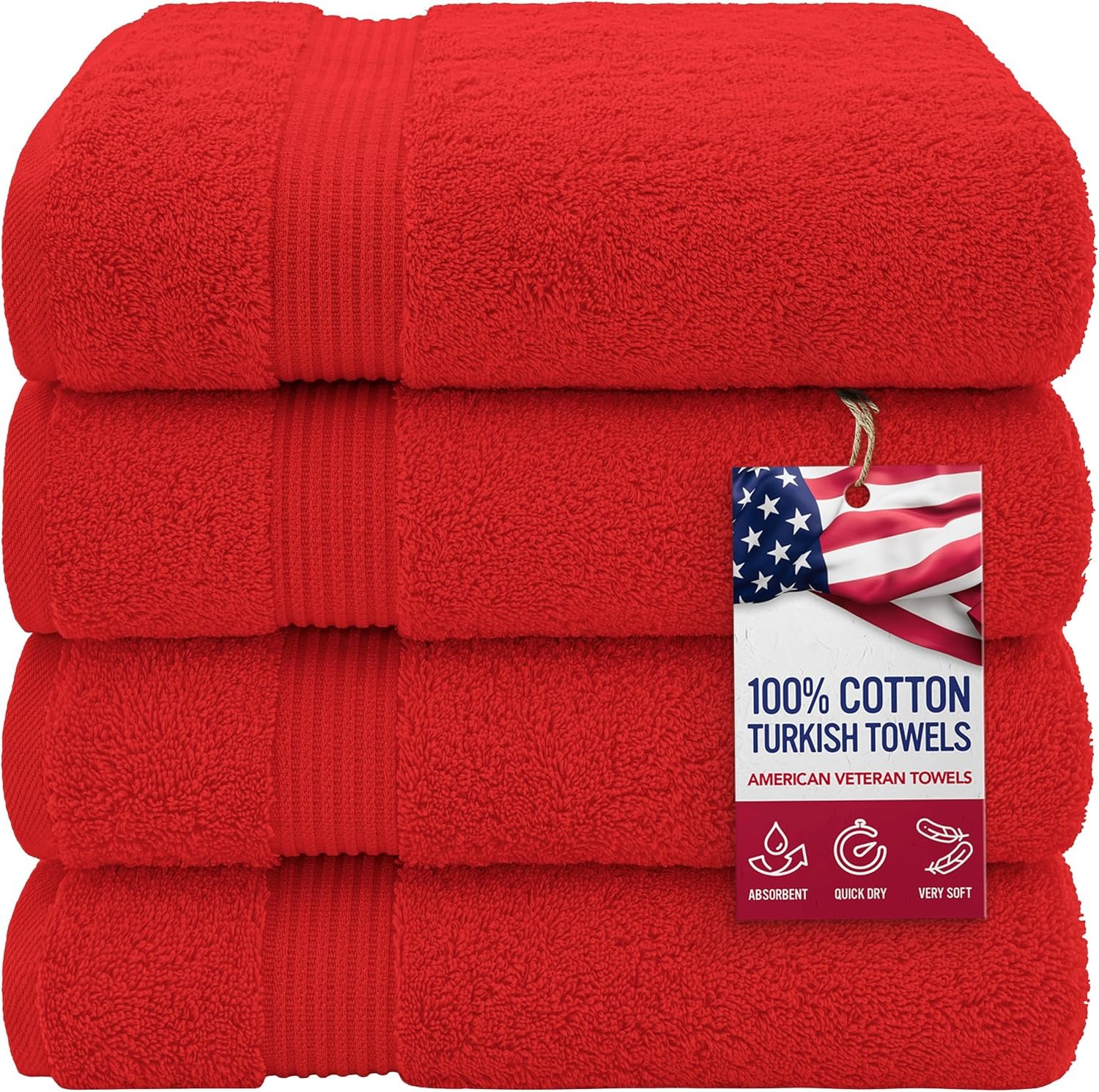 100% Cotton Turkish Bath Towels for Bathroom, 4 Pack, 27" x 54" Extra Large Premium Towels, Soft, Absorbent & Quick Drying, Plush and Comfortable Everyday Bathroom Towels for Home, Hotel, Spa & Gym – Red