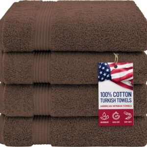 100% Cotton Turkish Bath Towels for Bathroom, 4 Pack, 27" x 54" Extra Large Premium Towels, Soft, Highly Absorbent, Quick Drying, Fluffy and Durable Everyday Bathroom Towels for Home, Hotel, Spa & Gym – Brown