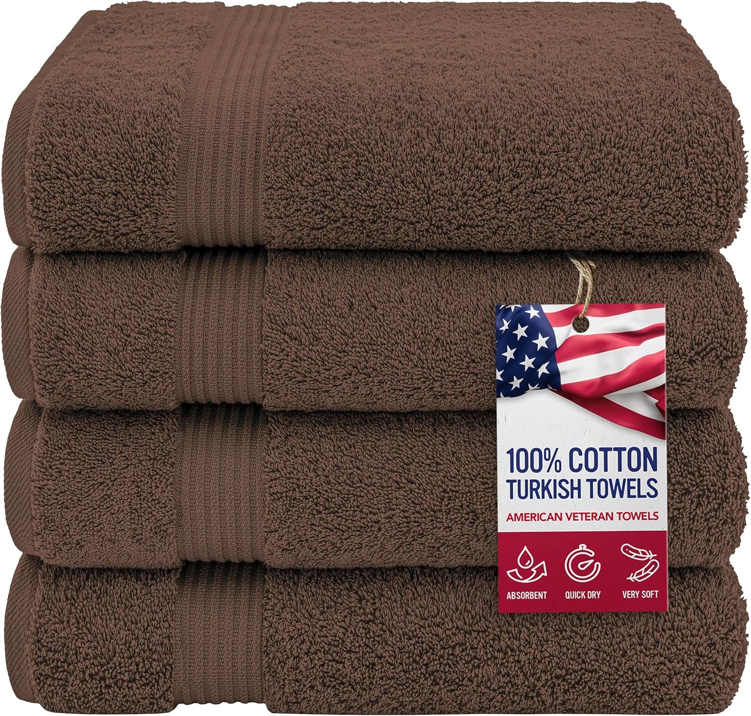 100% Cotton Turkish Bath Towels for Bathroom, 4 Pack, 27" x 54" Extra Large Premium Towels, Soft, Highly Absorbent, Quick Drying, Fluffy and Durable Everyday Bathroom Towels for Home, Hotel, Spa & Gym – Brown