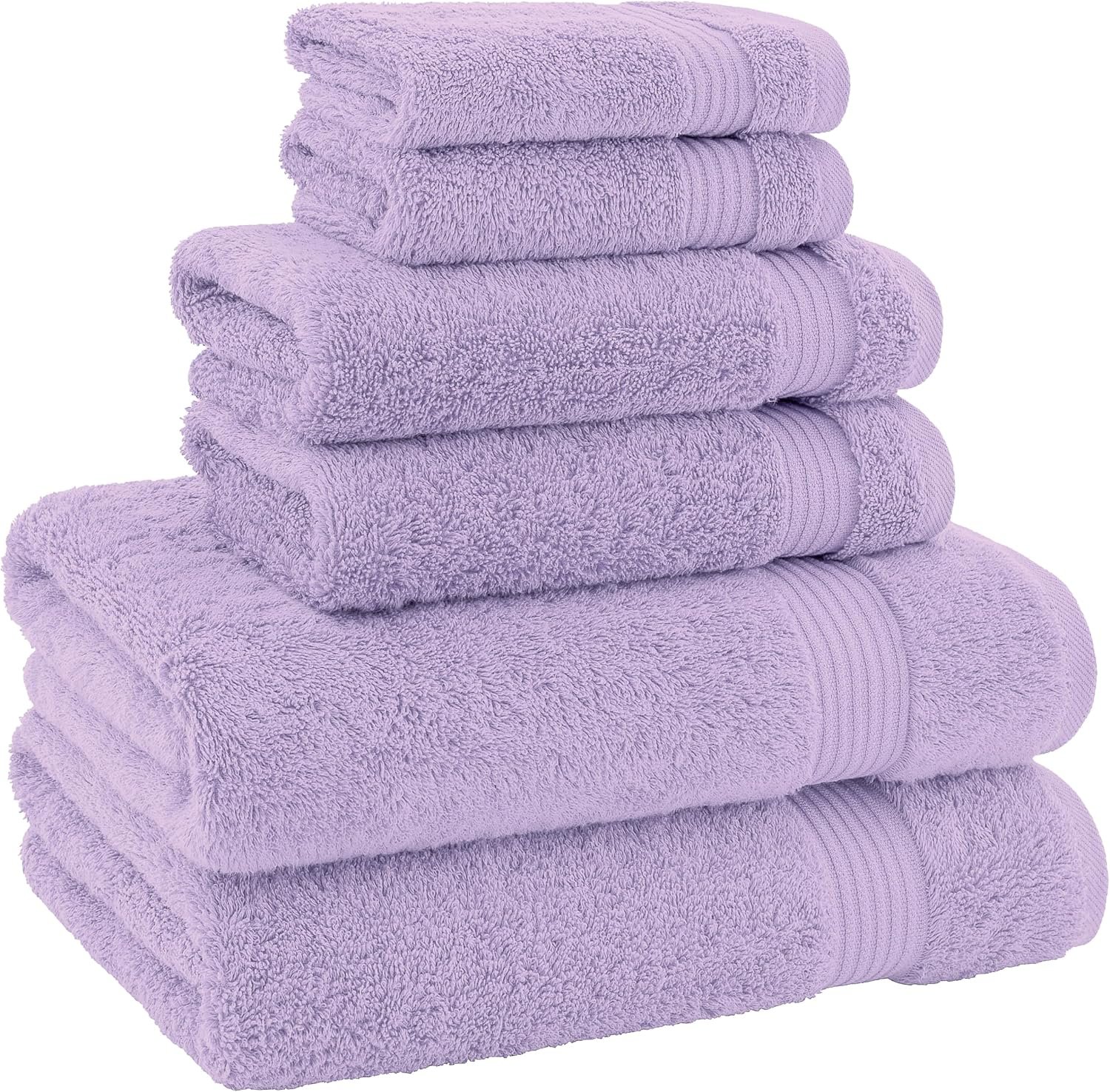 100% Cotton Turkish 6 Piece Towel Set, Luxury Soft & Absorbent Bathroom Towels, Includes 2 Bath Towels, 2 Hand Towels & 2 Washcloths, Premium Quick-Dry Turkish Cotton Bathroom Essentials, Lilac - Image 5