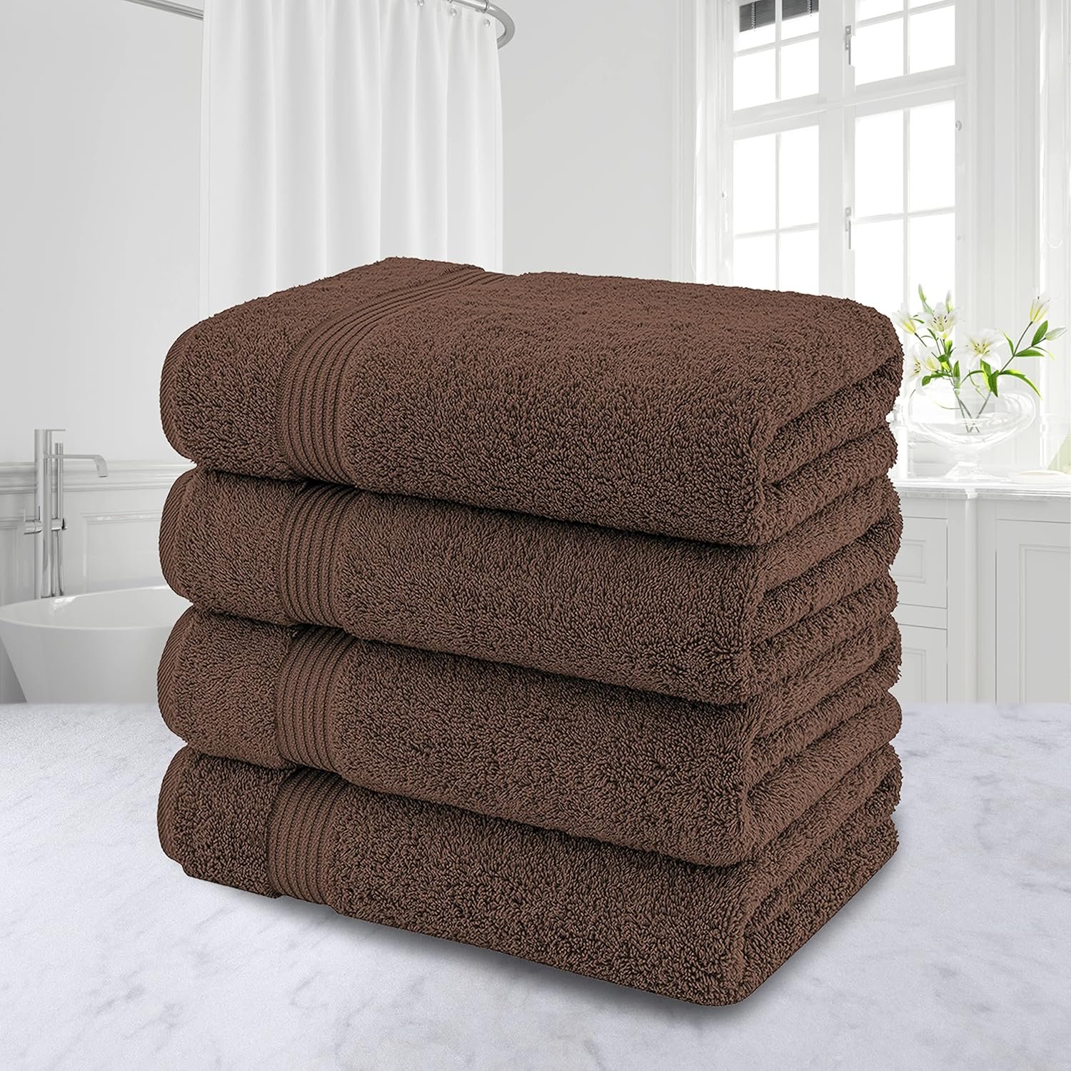 100% Cotton Turkish Bath Towels for Bathroom, 4 Pack, 27" x 54" Extra Large Premium Towels, Soft, Highly Absorbent, Quick Drying, Fluffy and Durable Everyday Bathroom Towels for Home, Hotel, Spa & Gym – Brown - Image 3