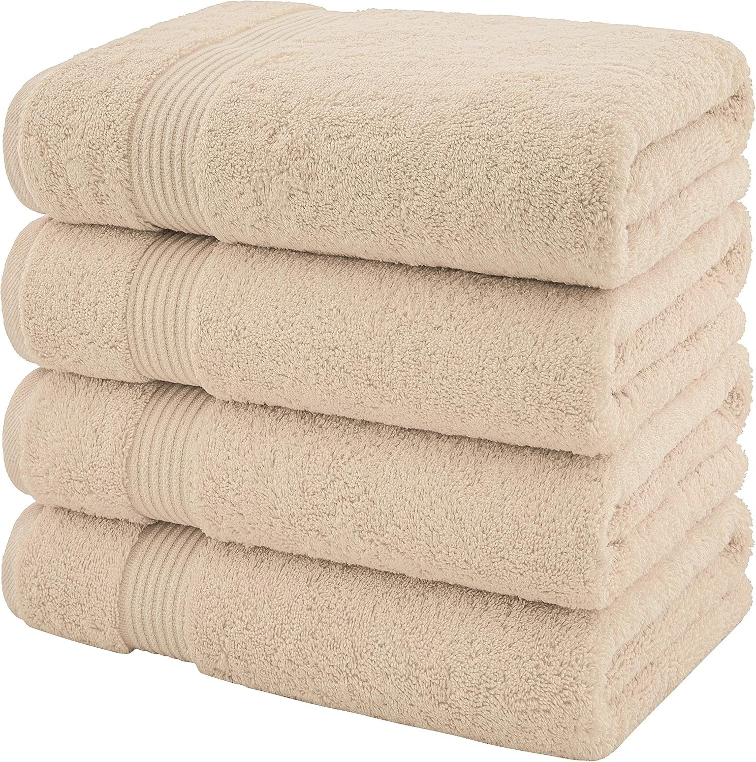 100% Turkish Cotton Bath Towels – 4-Pack, 27" × 54" Extra-Large, Premium Soft, Highly Absorbent & Quick-Drying Bathroom Towels, Beige - Image 5