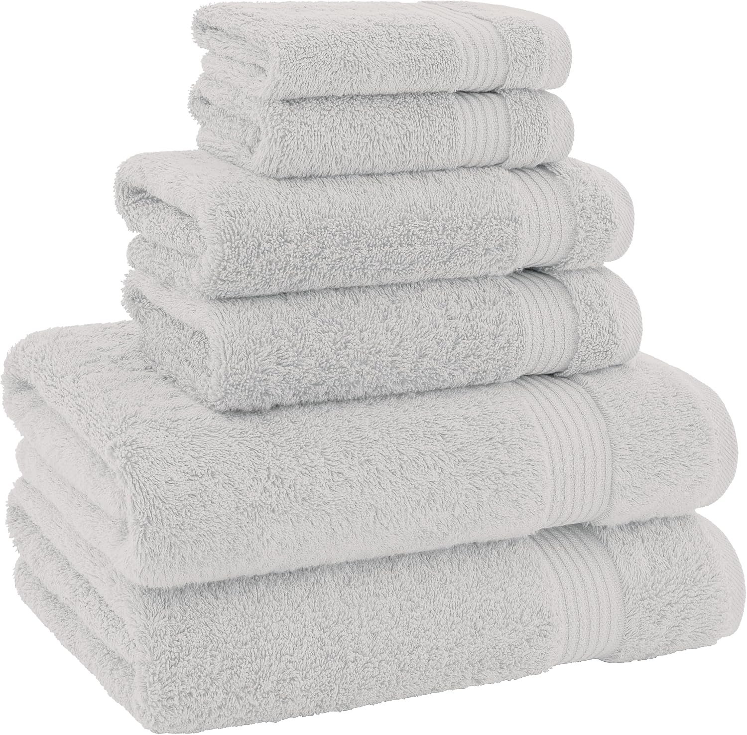 100% Cotton Turkish 6-Piece Towel Set – Luxury Soft & Absorbent Bathroom Towels, Includes 2 Bath Towels, 2 Hand Towels & 2 Washcloths, Premium Quick-Dry Everyday Bathroom Essentials – Silver Grey - Image 4