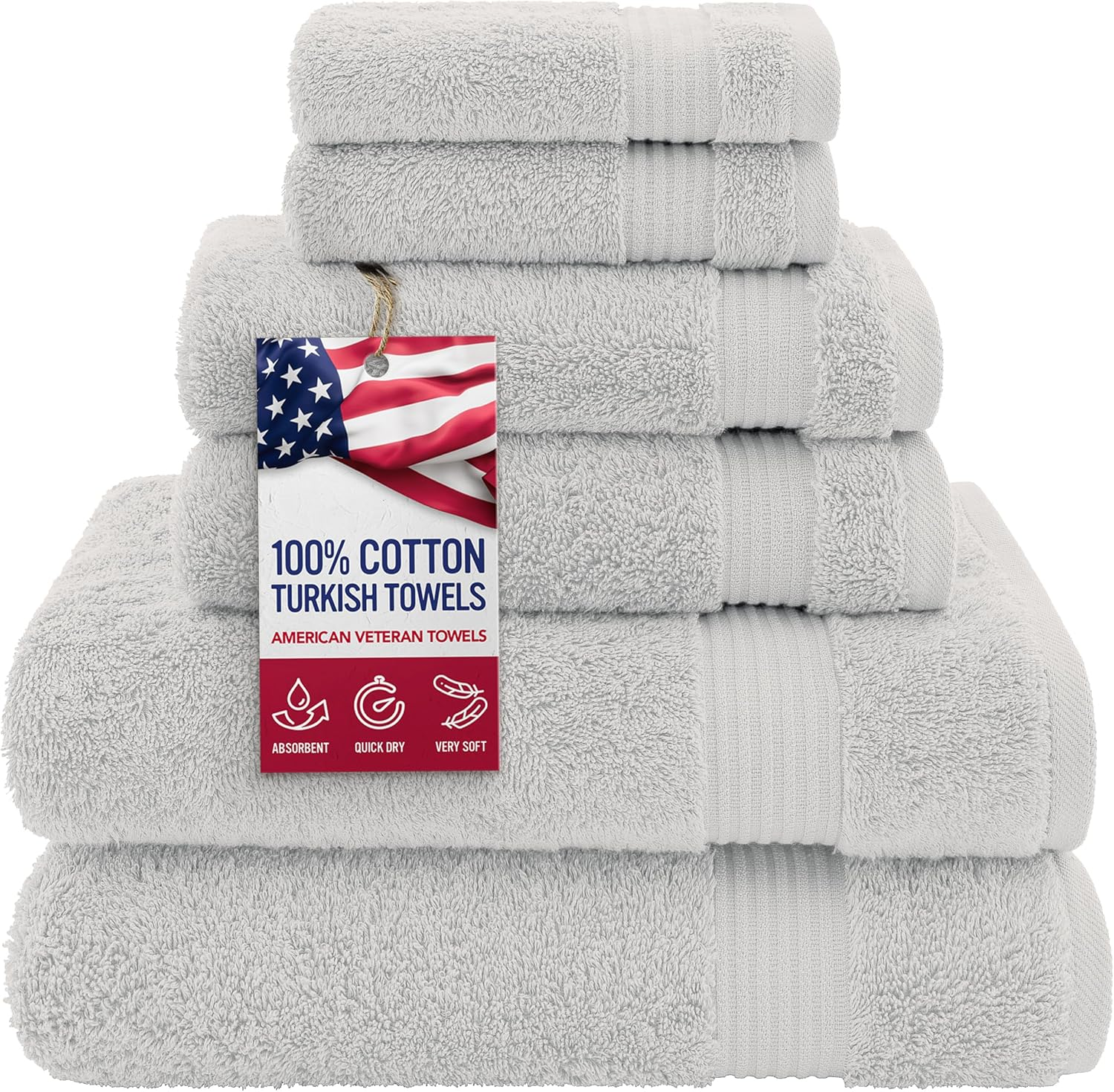 100% Cotton Turkish 6-Piece Towel Set – Luxury Soft & Absorbent Bathroom Towels, Includes 2 Bath Towels, 2 Hand Towels & 2 Washcloths, Premium Quick-Dry Everyday Bathroom Essentials – Silver Grey - Image 2