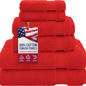 , 100% Cotton Turkish 6 Piece Towel Set, Luxury Towels Set of 6 for Bathroom Essentials, 2 Bath Towels 2 Hand Towels 2 Washcloths, Red